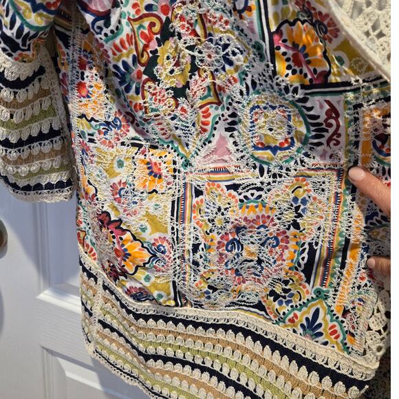 Democracy Floral Embroidered Kimono Knit Medium Open Front Bohemian - Picture 3 of 6